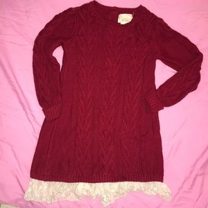 Cable knit sweater dress with lace detail